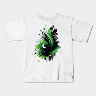 Abstract Green and Black Half Moon Design Kids T-Shirt